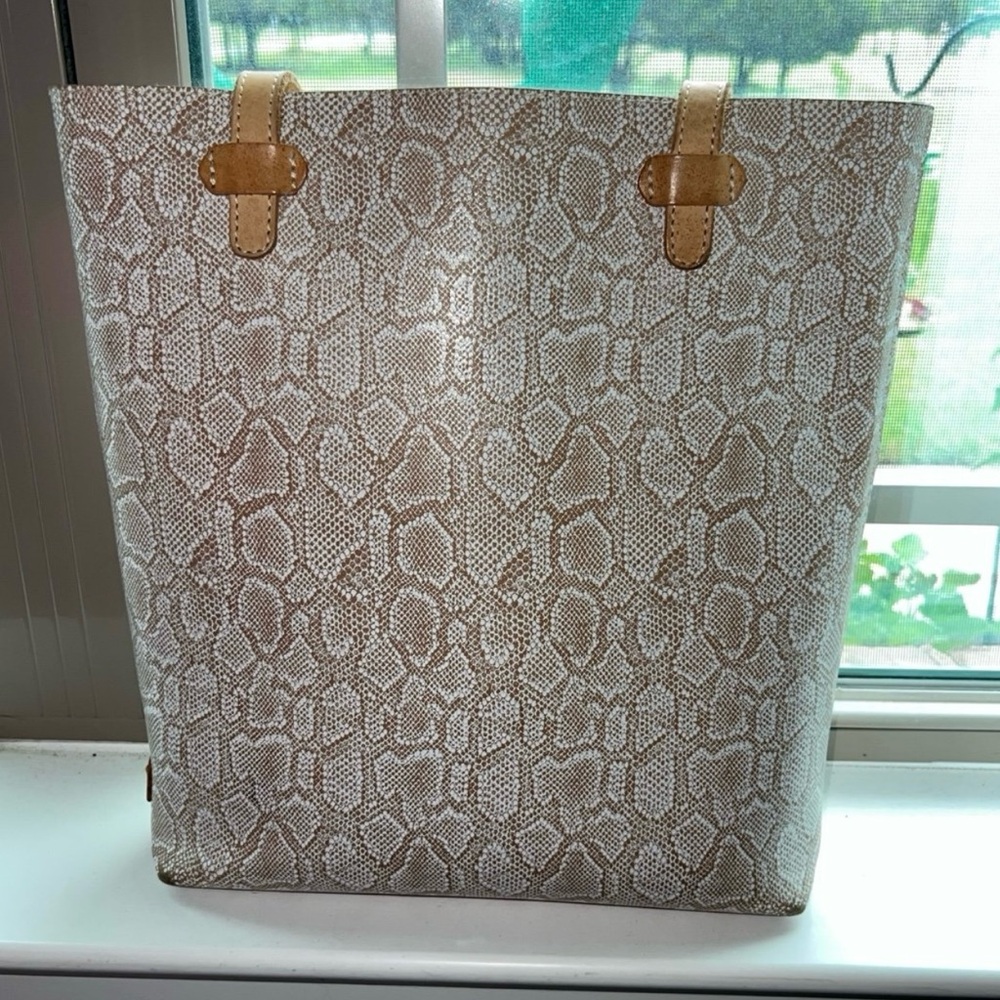 Consuela Tan and Cream Snake Print Tote